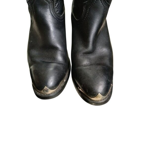 Vulcan Mens 9B Black Leather Cowboy Western Silver Toe Cap Boots Oil Resistant - Picture 3 of 9